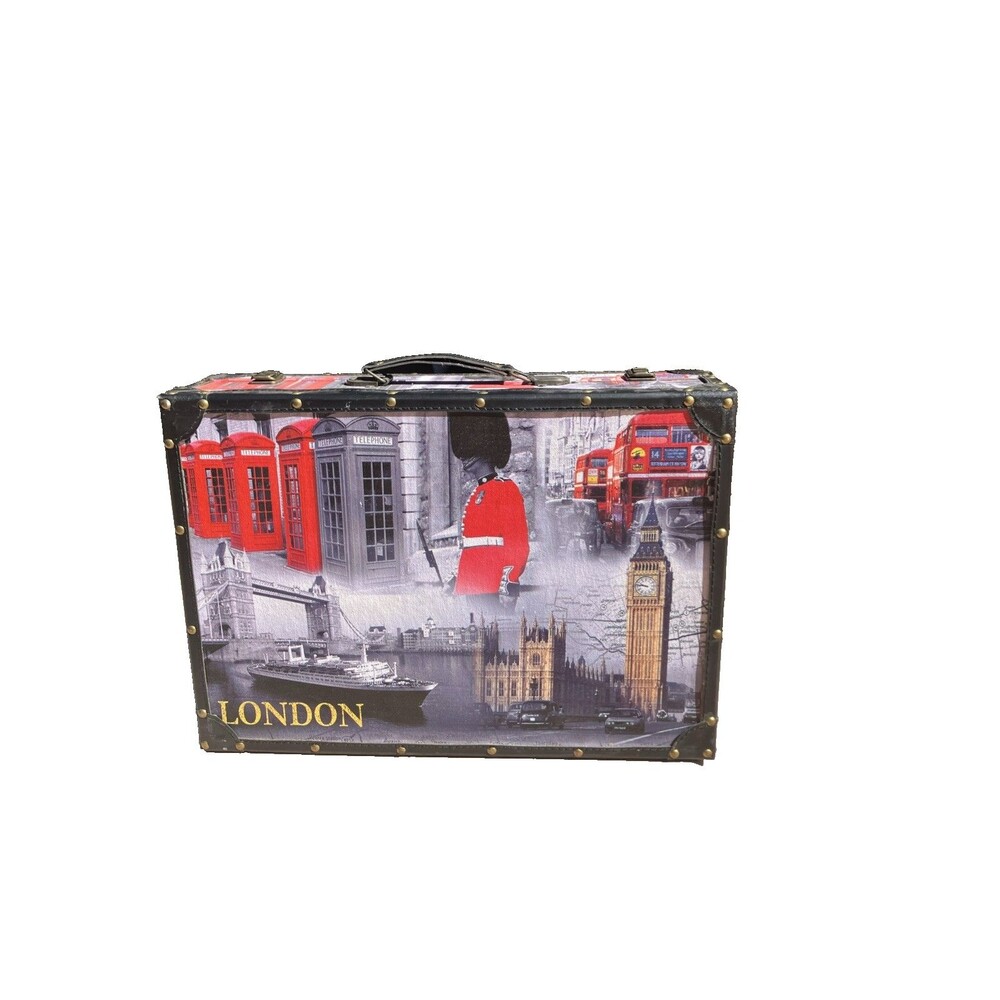 Rare London England Themed Hard Luggage Case 18.5”x5.5”x13” Iconic Scenes Design
